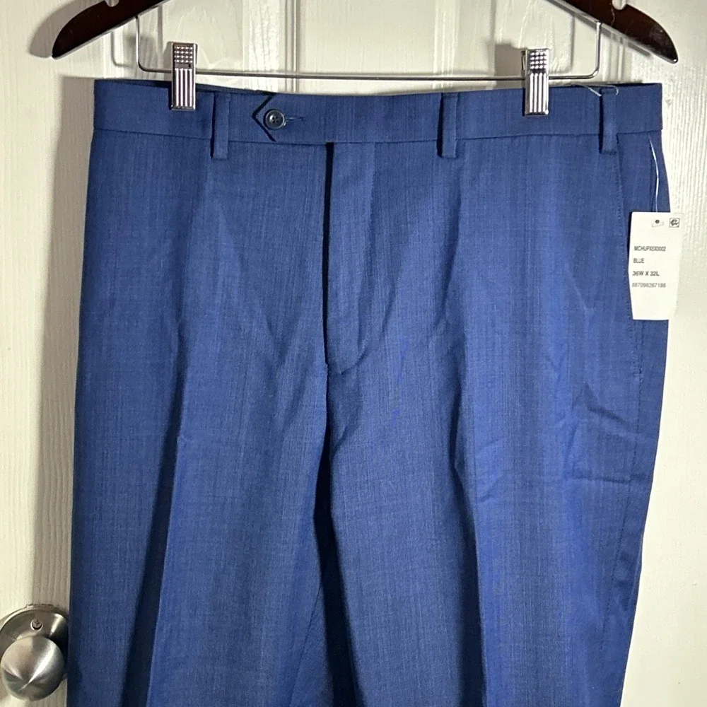 Michael Kors Mens Classic Fit Plaid Stretch Wool Blend Suit Blue 42S 36